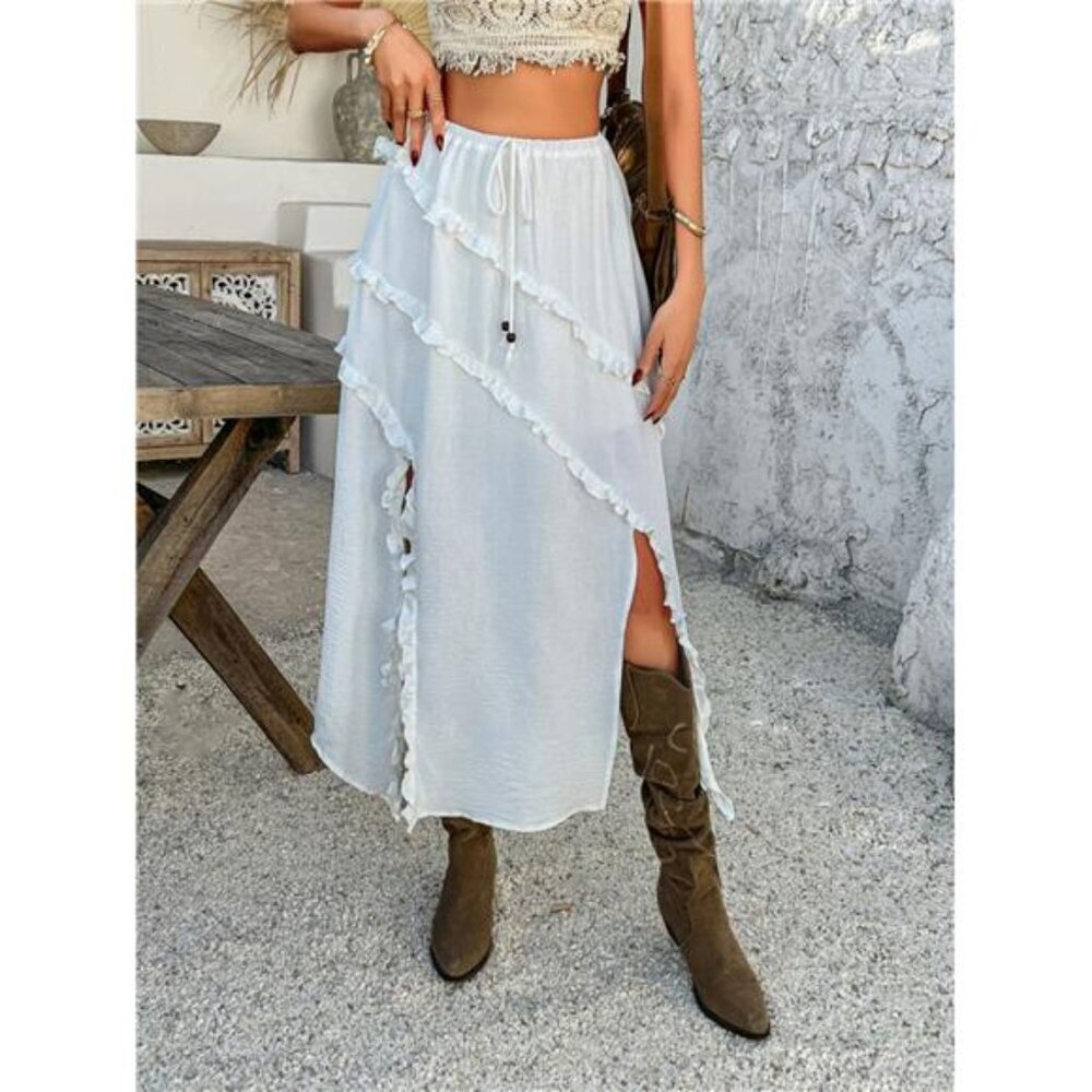 Devine Slit Drawstring Ruffled Skirt - Picture 5 of 16